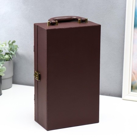 Casket wood, leatherette for 2 bottles "lush leaves" 4 objects 36x12x20 cm-6