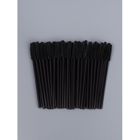 Brushes for eyebrows and eyelashes, silicone, set - 50 pcs, 10.5 cm, black color-1