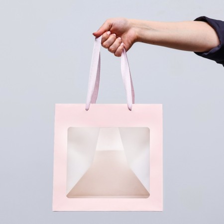Gift package, craft, with a window, "pink", 25 x 25 x 25 cm
