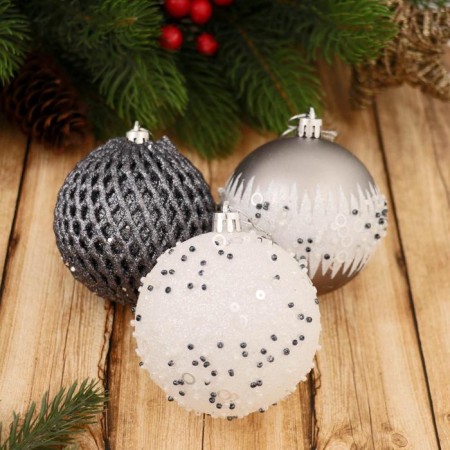 Set of balls plastic D-8 cm, 9 pcs "metallic" placket, mix