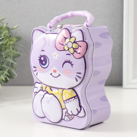 Piggy bank Metal with a lock "Cute cat" mix 7x12x16 cm-4