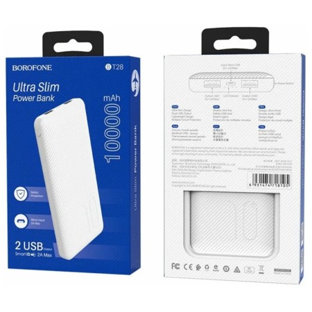 External battery Borofone BT28, 10,000 mAh, 2xUSB, 2 A, white-5