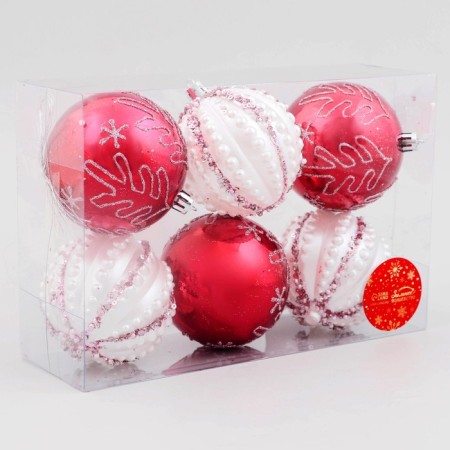 Set of balls plastic D-8 cm, 6 pcs "night" Christmas trees, red white-1