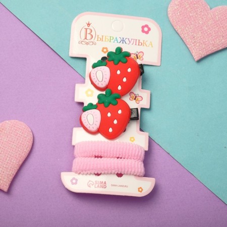 Hair set "Ariadne" (2 elastic bands, 2 clamps) strawberry