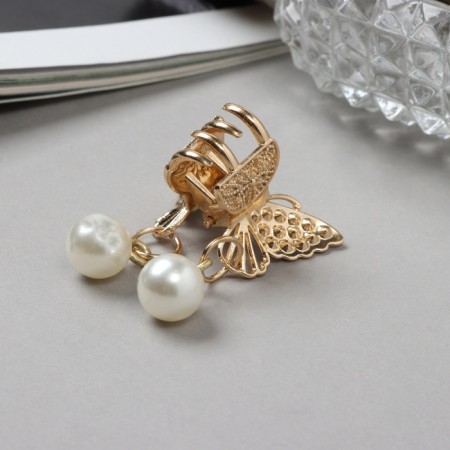 Hair crab "Milada" White beads, 2.5 cm, gold-1