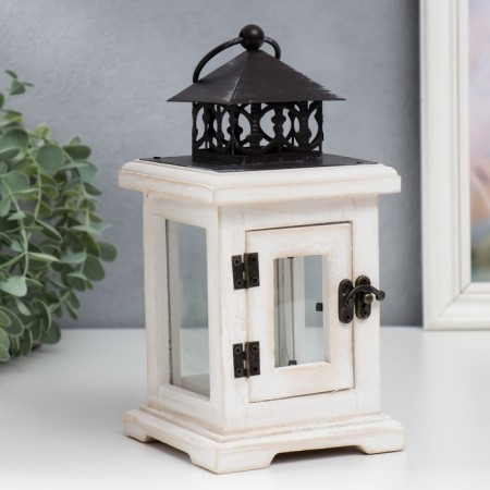 Summary tree on 1 candle "Lantern with a door" white aged 22x11.2x11.2 cm