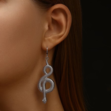 Earrings Metal "Snake" eight, white color in silver-3