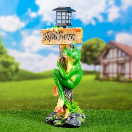 Garden Lanter "Frog with a flashlight and a" hello "sign" 56x26cm-3