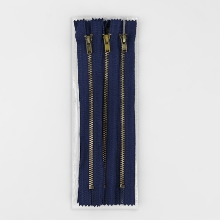 Metal zipper, No. 3, non-proceeding, automatic lock, 18 cm, dark blue color/antique-3