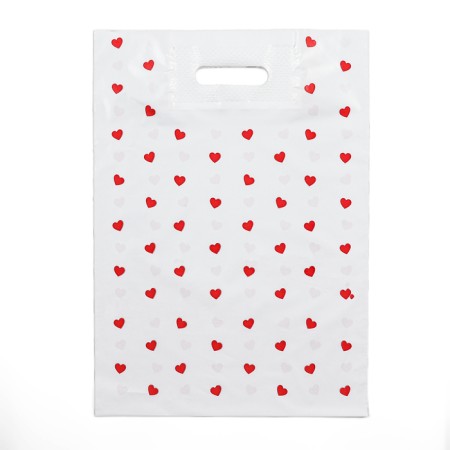 Polyethylene package with a cut with a reinforced handle, "hearts" 30 x 40 cm, 50 μm