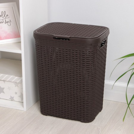 Besnaya basket with a rattan lid, 40 l, 37 × 29 × 48 cm, brown color