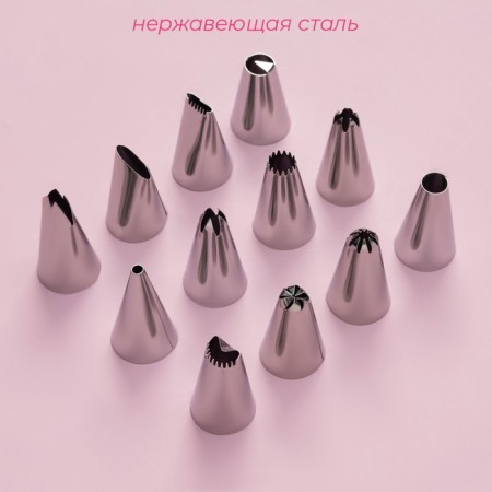 Set of confectionery share "Assistant", 12 nozzles, d = 1.8 cm, bag 23 cm, mix nozzles-2