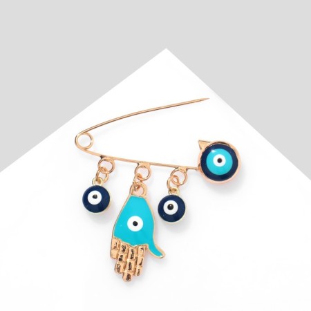 Pin-shaped “Peace, Hope, Love”, 3 pendants, Hams's hand, 3.5 cm, blue-blue color in gold-3