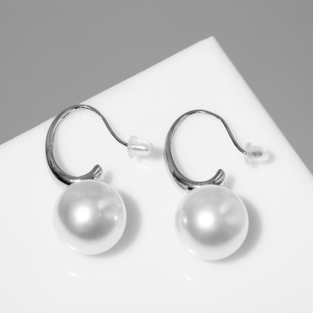 Earrings with pearls "drop" semicircle, white color in silver-3