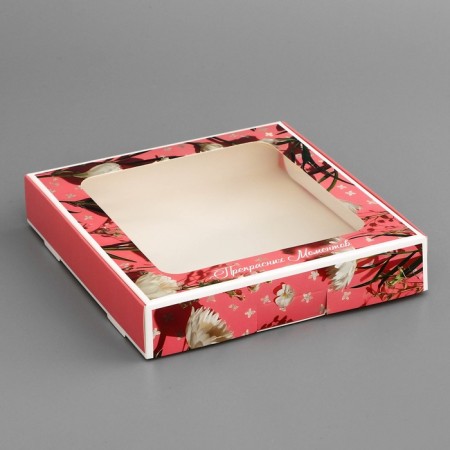 Box a gift team with a window, packaging, "beautiful moments", 16 x 16 x 3 cm