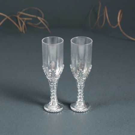 Glass candlestick, plastic "glasses" silver set 2 pcs 10.5x3x3 cm-1