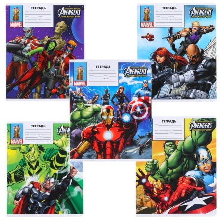 Notebook in a line of 18 sheets, 5 types of mix, cover coated cardboard, avengers-2
