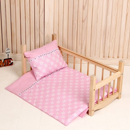 Puppet bed “stars on pink”, sheet, blanket 46x36 cm, pillow 23x17 cm