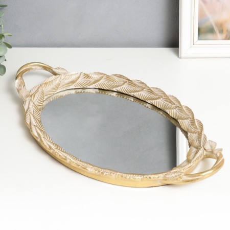 Standing interior polystone with a mirror "leaves" gold 4.5x23x41 cm-1