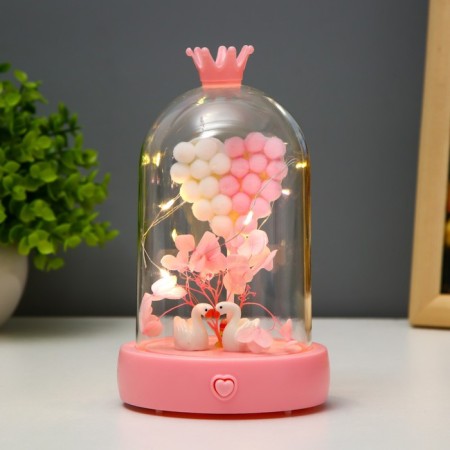 Night -night flask "Two Swan" LED from batteries 3HAAA Pink 9.5x9.5x16 cm Risalux
