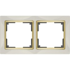 Рамка на 2 поста  WL03-Frame-02-ivory-GD, цвет золото, слоновая кость