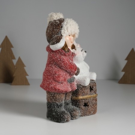 Souvenir Ceramics Light "Baby in a red coat, with a bear on a gift" 12x6.5x20 cm-2