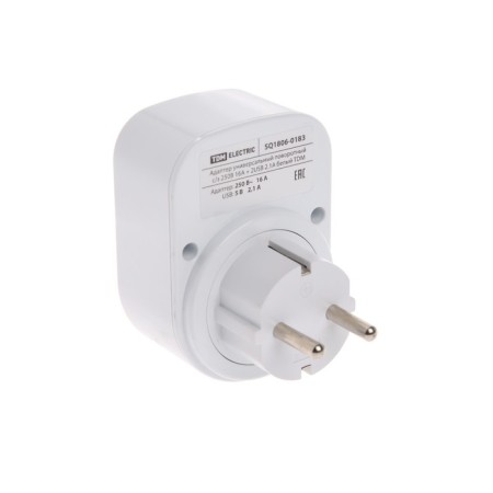 Universal turning adapter, s/h, 250v, 16a, 2usb, 2.1a, white, tdm-1