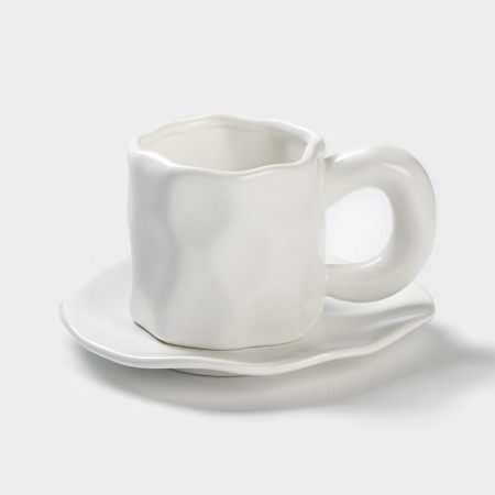 Tea couple ceramic "basalt", 2 items: mug 200 ml, saucer d = 14.8 cm, white color
