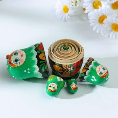 Matryoshka "God's cow", green dress, 5 puppet, 10-12 cm-17