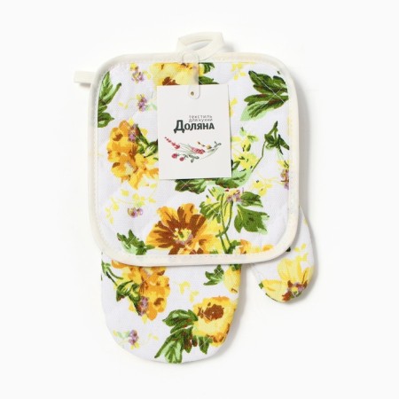 Kitchen set 2 pr. Dolyana flowers yellow. Group 17*17cm, mittens-seging 26*16cm, 100%HL-4