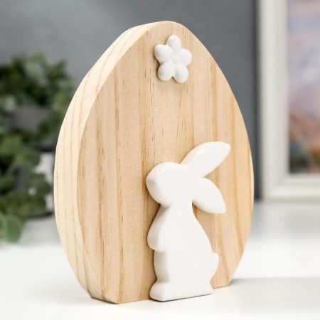 Souvenir ceramics, tree "White rabbit with a flower" 15x3.6x12.6 cm-1