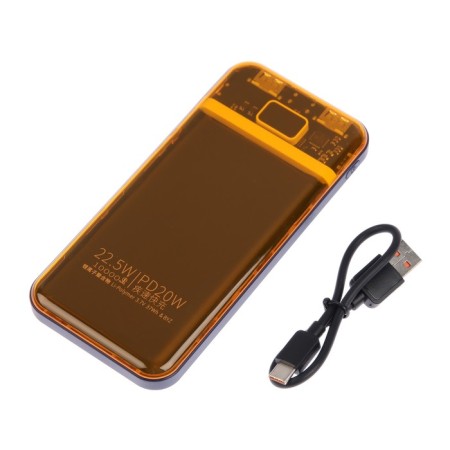 External BYZ W91, 10,000 mAh, 2 USB, 1 Type-C, 22.5 W, 3 A, PD, Orange, Orange-8