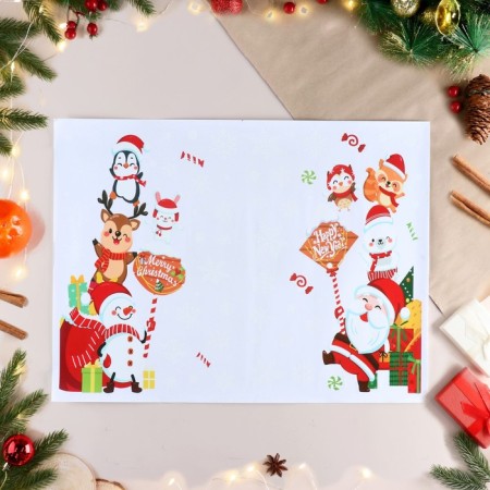 Stickers on the windows "New Year" Penguin, Santa Claus, 65x45 cm