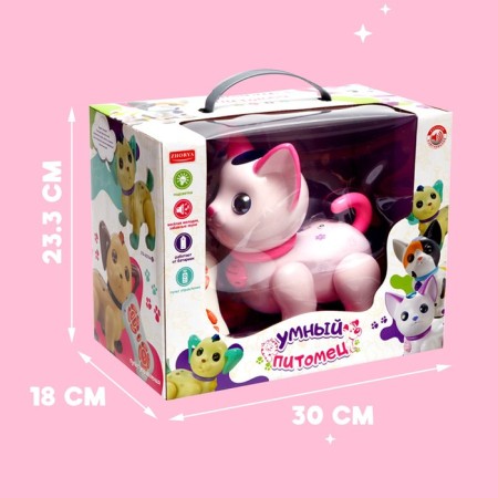 Robot Cat "Smart pet" Zhory, programmable, on the control panel, interactive: sound, light, dancing, musical, batteries, in Russian, pink-5
