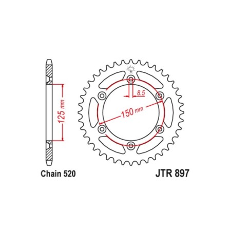 Vednoy star JT SPROCKETS JTR897-42, chain 520, 42 teeth