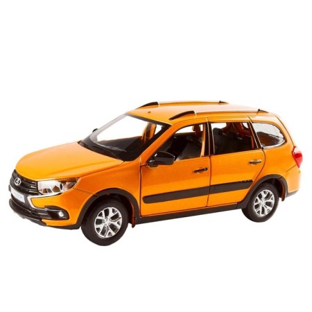 Metal Lada Granta Cross 1:24, doors, hood, trunk, light and sound effects open, orange color-1