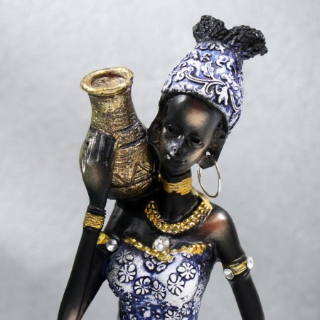 Souvenir Polystone "African Amadi" Blue Dress with MIXs 19x11x7.7 cm patterns-5