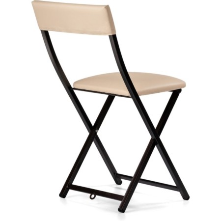 Stool on a metal frame Elevis metal/eco -leather, black/beige 38.5x52.5x77.5 cm-3