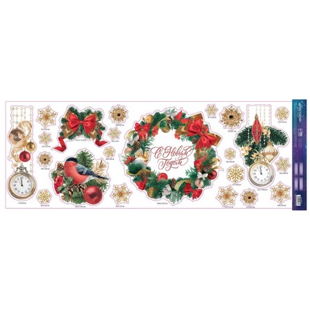 Vinyl stickers on the windows "New Year's Wreath", reusable, 70 x 25 cm, New Year-4