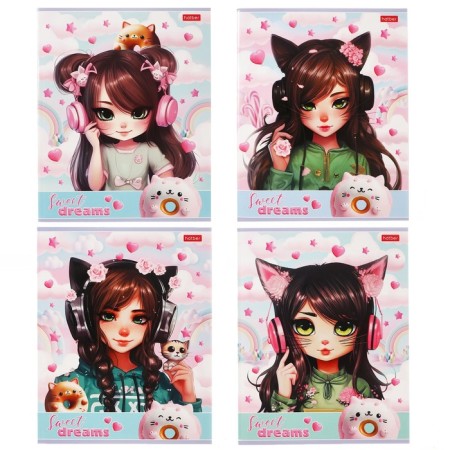 Notebook of 40 sheets in the cage "Cat Girl", cover coated cardboard, offset block 65g/m2, mix