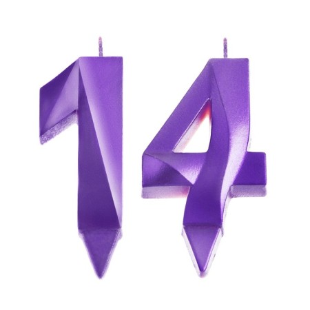 Candle in the cake jubilee "line" (set 2 in 1), number 14/41, purple metallic, 6.5 cm-2