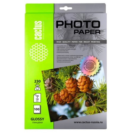 Photo paper for jet printing A6 (100 x 150 mm), 100 sheets Cactus, 230 g/m2, one -sided, glossy