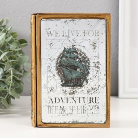 Broke-book metal, leatherette "ship in the ocean" with a mirror 17x12x5 cm-1