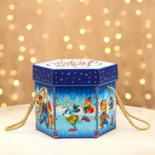 New Year. The gift box New Year's hexagon is small 