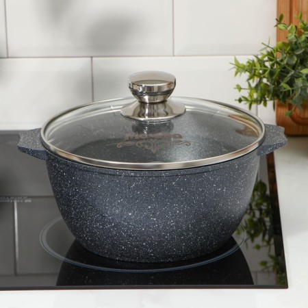 Granite pan, 3 l, glass cover, anti -stick coating, gray color-3