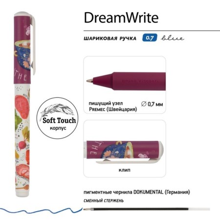 Ballpoint pen Dreamwrite "Slavic meal", Soft Touch, 0.7 mm housing, blue ink, in case, mix-10