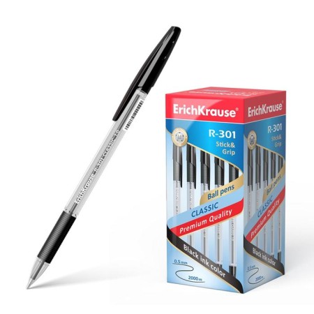 Ballic handle Erich Krause R-301 Classic Stick & Grip, Node 1.0 mm, black ink black, rubber emphasis, LECTION LENTER 800 meters