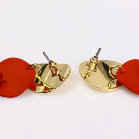 Azelia metal earrings curved circles, red-green color in gold-3