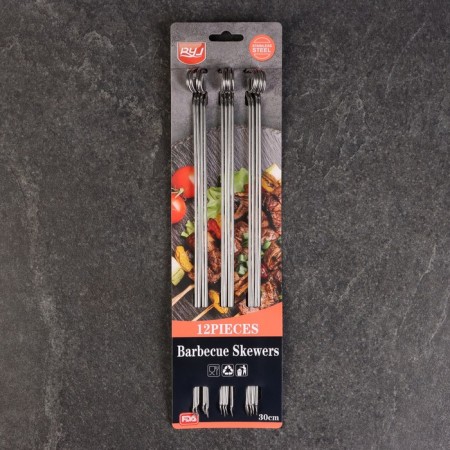 A set of skewers - skewers for barbecue, 12 pcs, 30 cm, handle - ring, metal-3