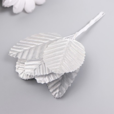Decor for creativity "Birch sheet" silver 1 set = 1 bouquet, in the bouquet 10 pcs 10 cm-1